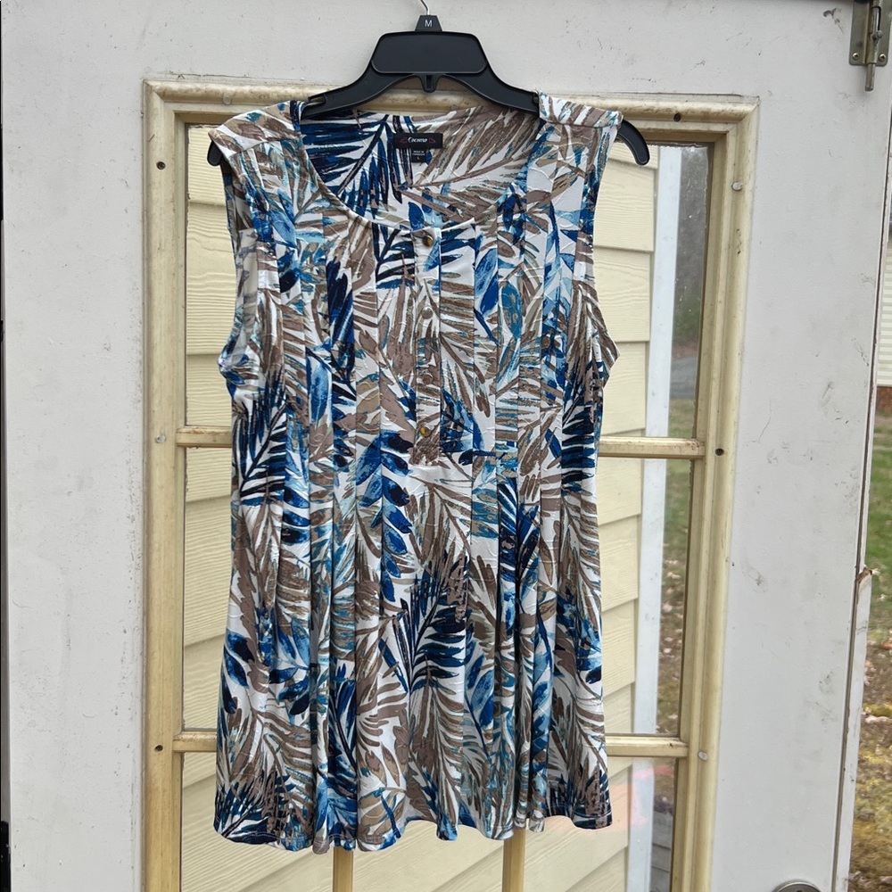 Women's Size Large "Cocomo" Blue and Brown Leaf Print Dress SEXY ❤️ ❤️